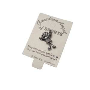 Guardian Angel of Sports Ice Skating Lapel Brooch Pin Silver Tone Vintage